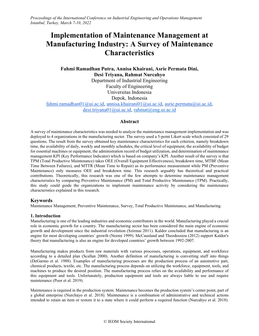 maintenance management research papers