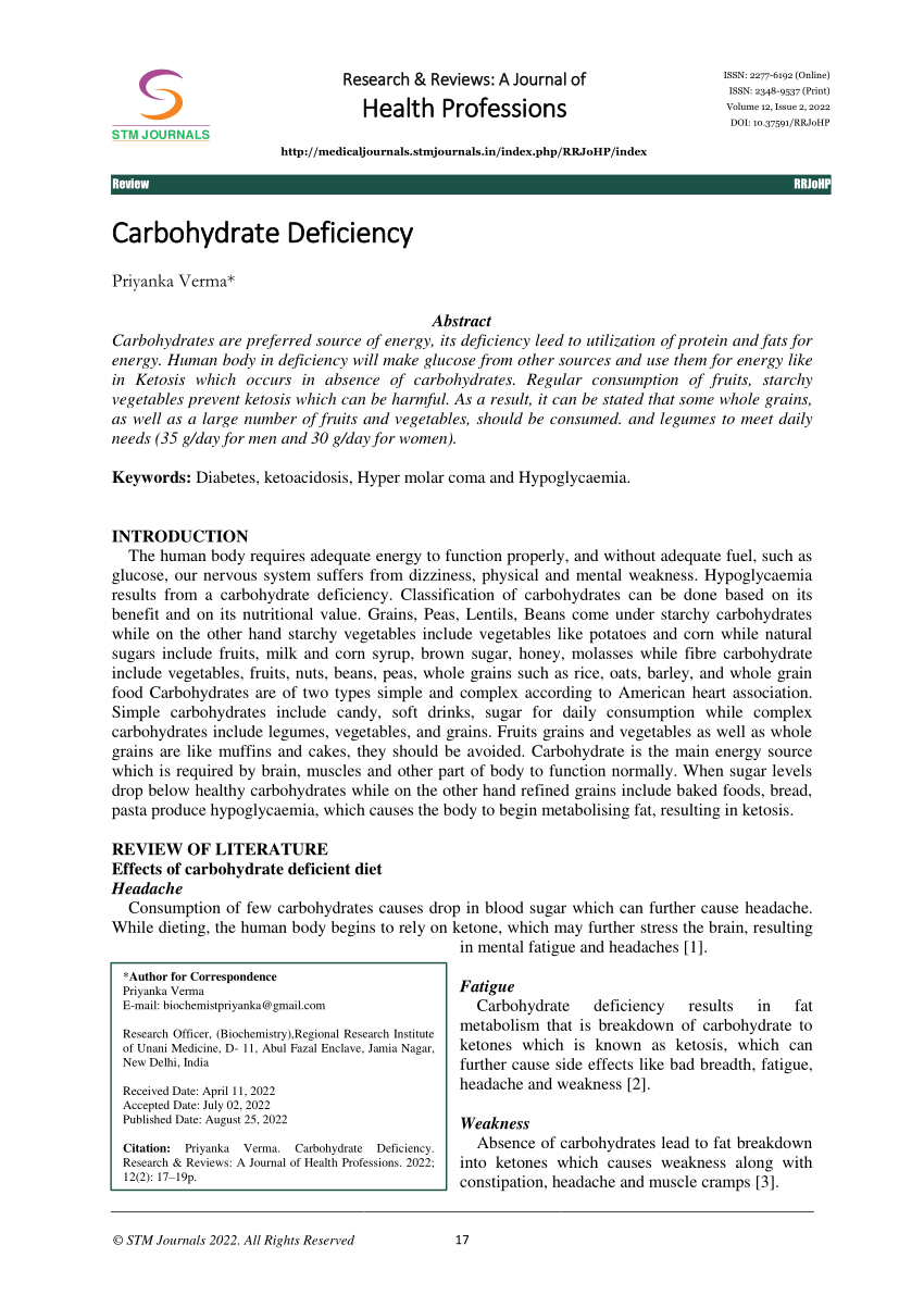PDF) Carbohydrate Deficiency