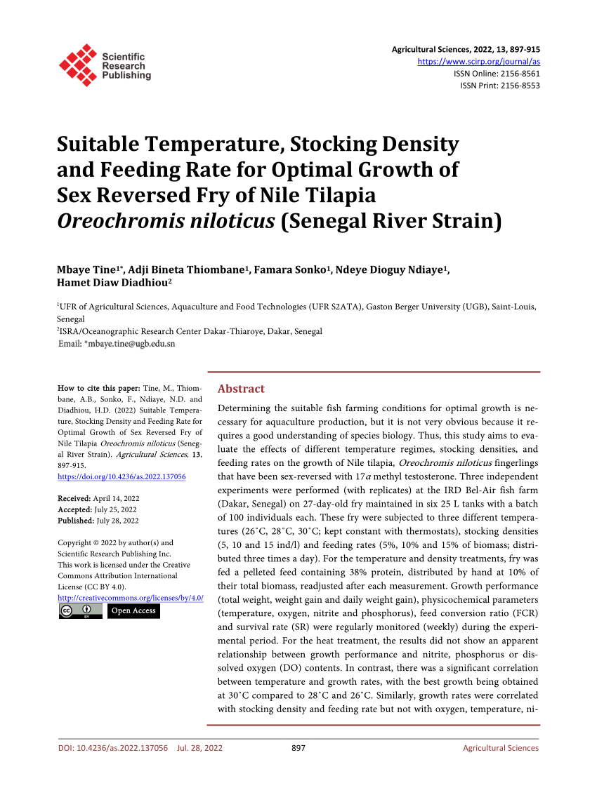 PDF Suitable Temperature Stocking Density and Feeding Rate for  