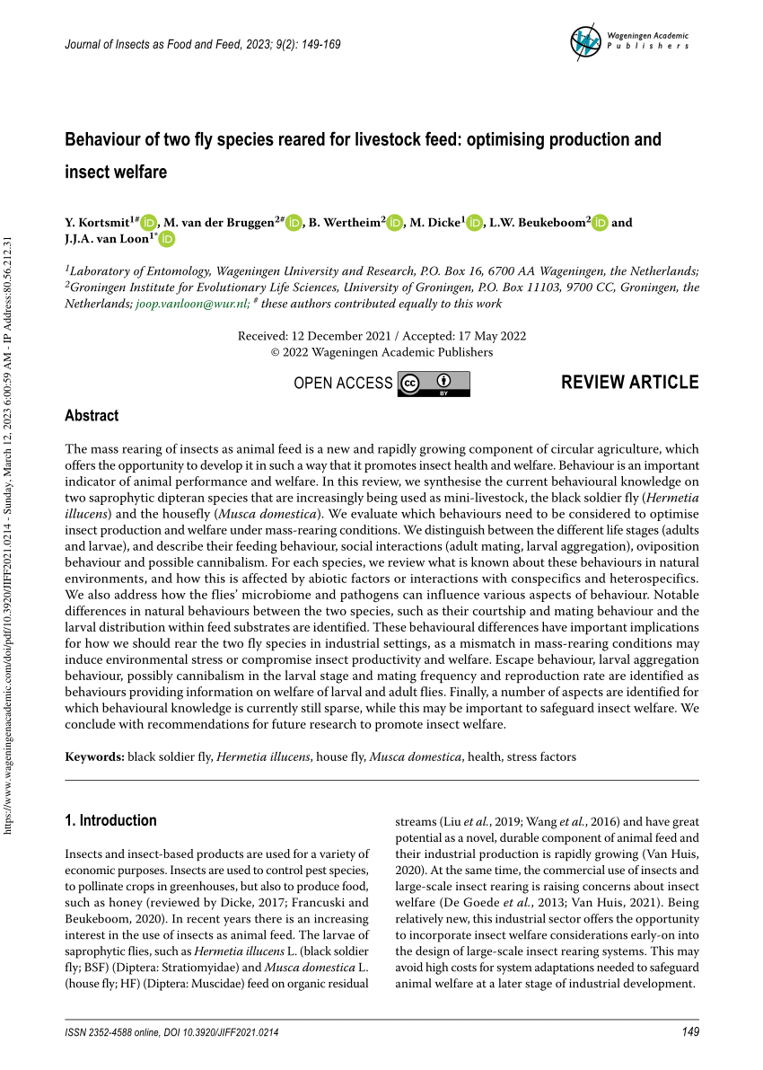 (PDF) Behaviour of two fly species reared for livestock feed