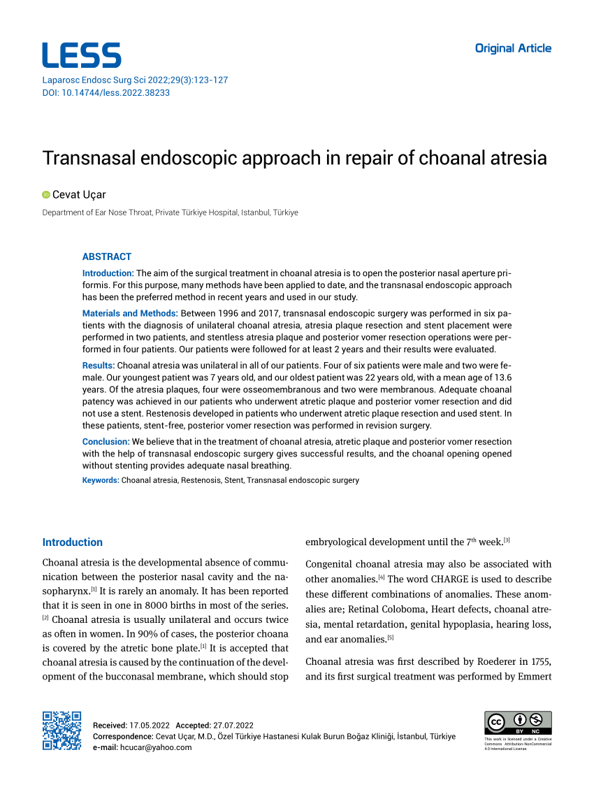 Pdf Transnasal Endoscopic Approach In Repair Of Choanal Atresia 