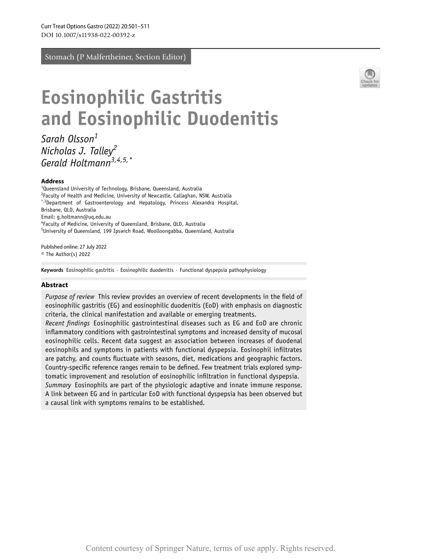 Pdf Eosinophilic Gastritis And Eosinophilic Duodenitis 