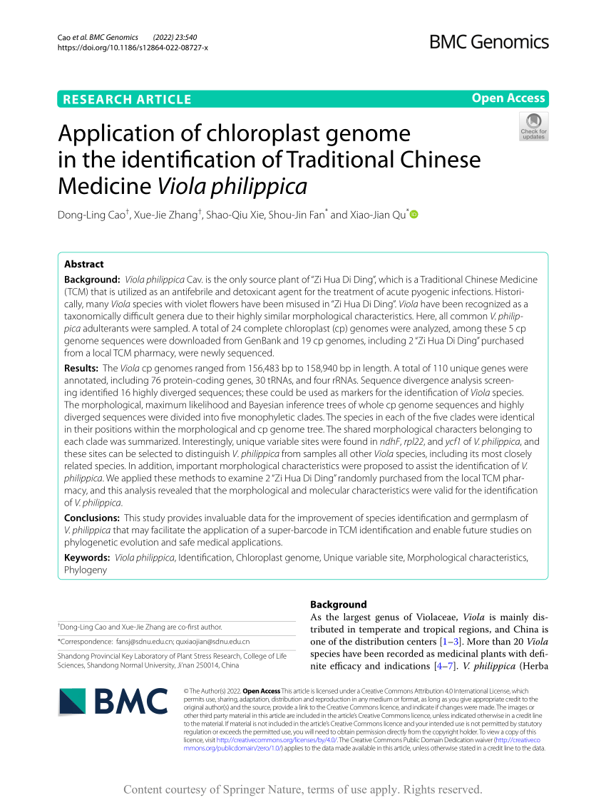 PDF) Application of chloroplast genome in the identification of 