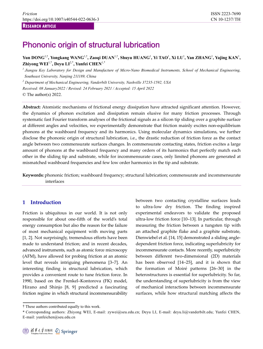 PDF) Phononic origin of structural lubrication