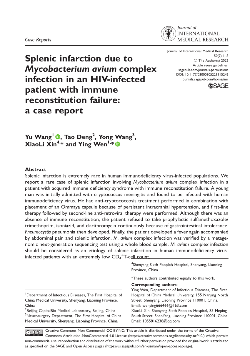 Pdf Splenic Infarction Due To Mycobacterium Avium Complex Infection In An Hiv Infected Patient 4849