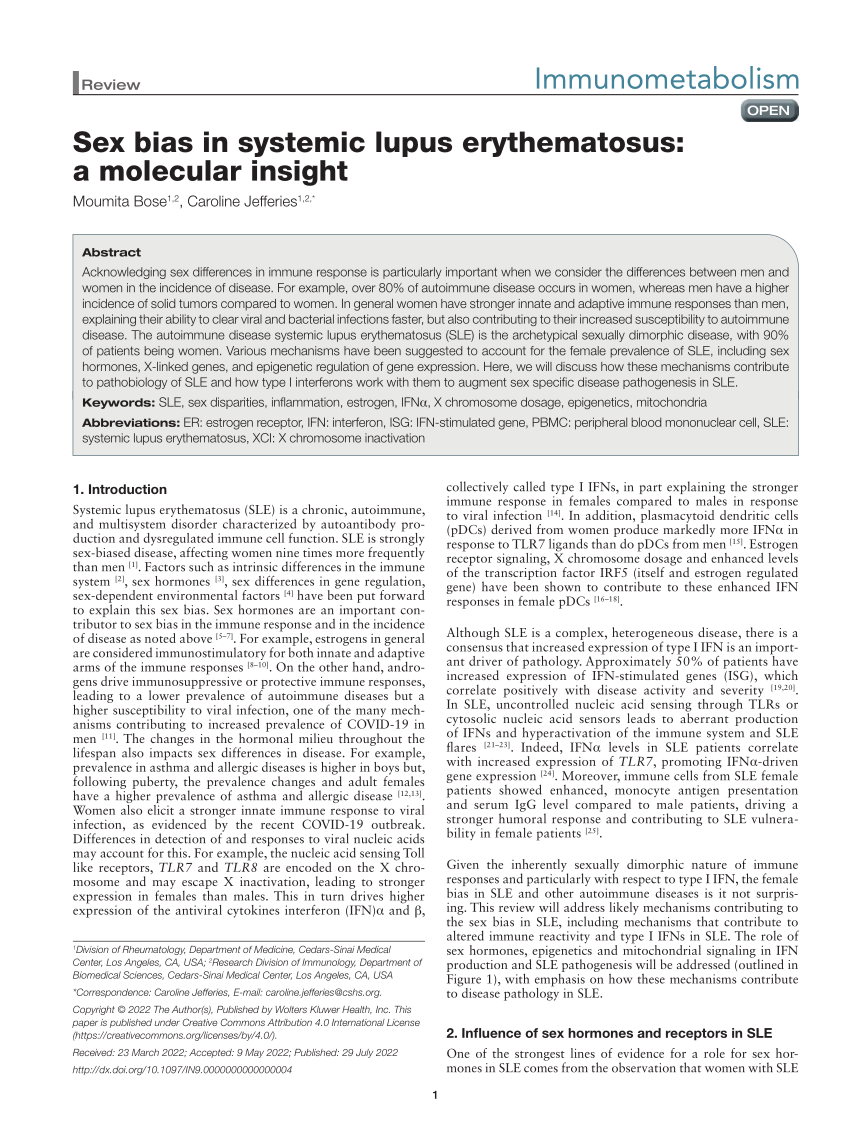 PDF) Sex bias in systemic lupus erythematosus: a molecular insight