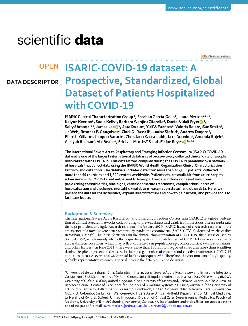 ISARIC-COVID-19 dataset: A Prospective, Standardized, Global Dataset of  Patients Hospitalized with COVID-19