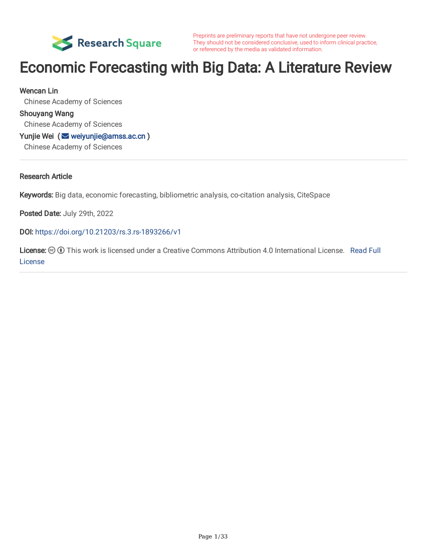 big data in forecasting research a literature review