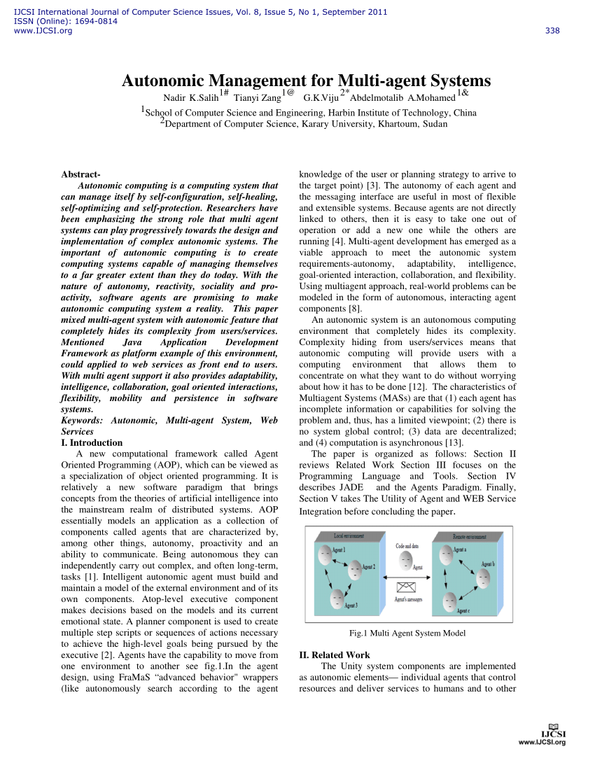 PDF) Autonomic Management for Multi-agent Systems