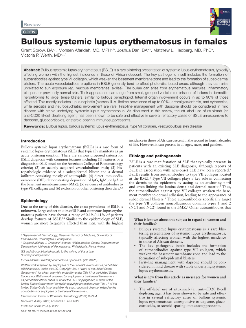 Pdf Bullous Systemic Lupus Erythematosus In Females