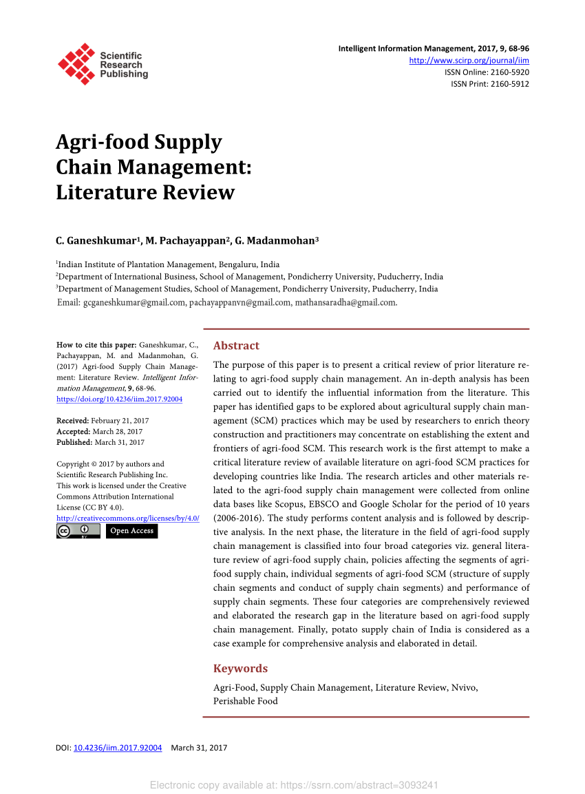 agri food supply chain management literature review