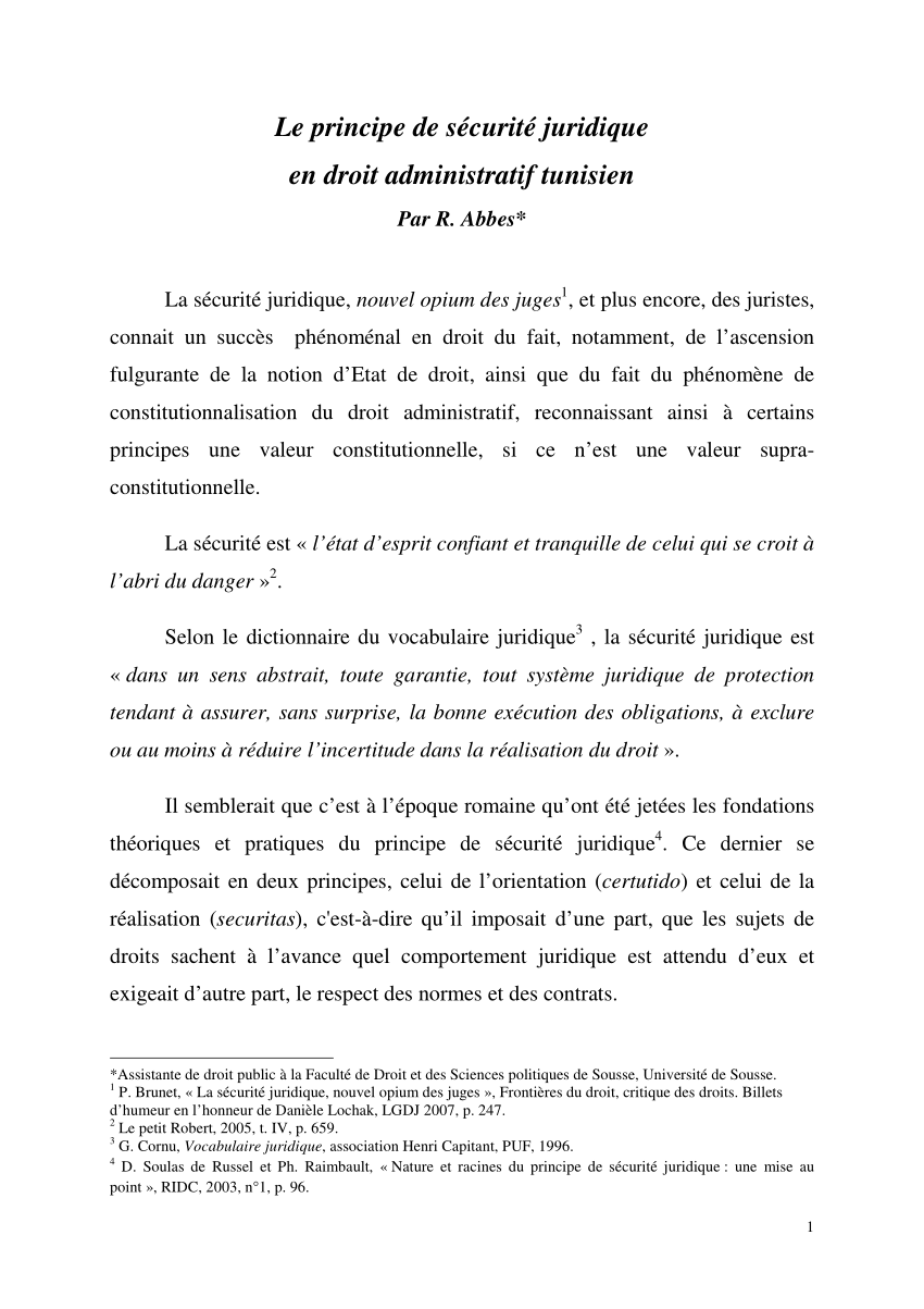 Pdf Le Principe De Sécurité Juridique En Droit Administratif Tunisien 