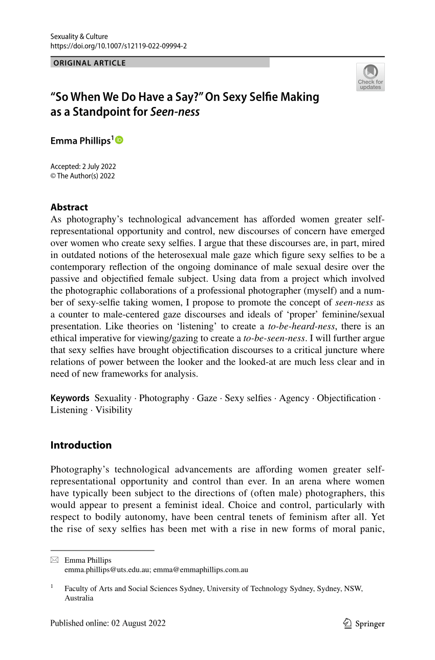 PDF) “So When We Do Have a Say?” On Sexy Selfie Making as a Standpoint for Seen-ness