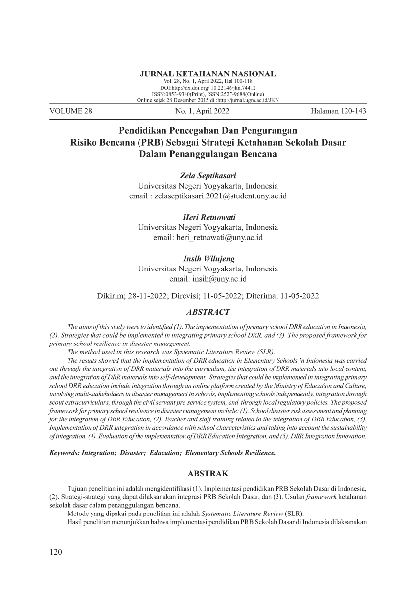 Pdf Pendidikan Pencegahan Dan Pengurangan Risiko Bencana Prb Sebagai Strategi Ketahanan 9351
