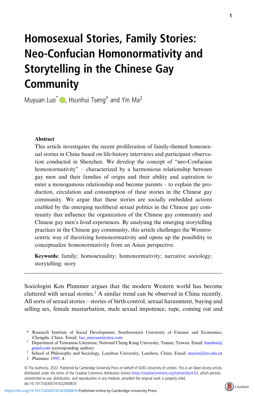 PDF) Homosexual Stories, Family Stories: Neo-Confucian Homonormativity and  Storytelling in the Chinese Gay Community