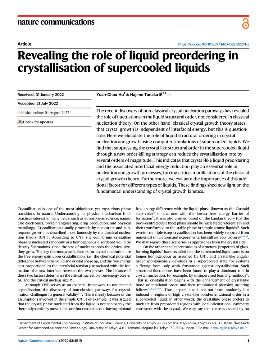 PDF) Revealing the role of liquid preordering in crystallisation of supercooled liquids