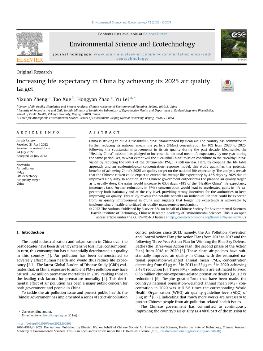 (PDF) Increasing life expectancy in China by achieving its 2025 air