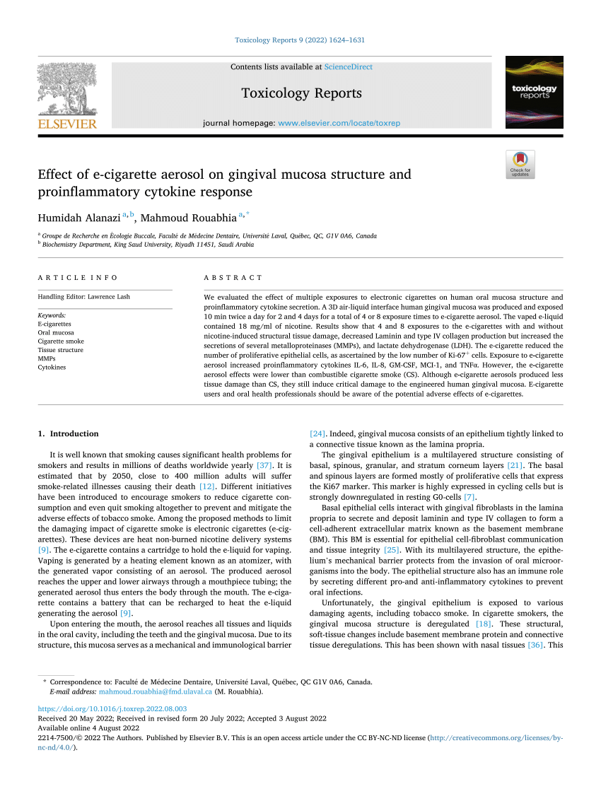 PDF Effect of e cigarette aerosol on gingival mucosa structure