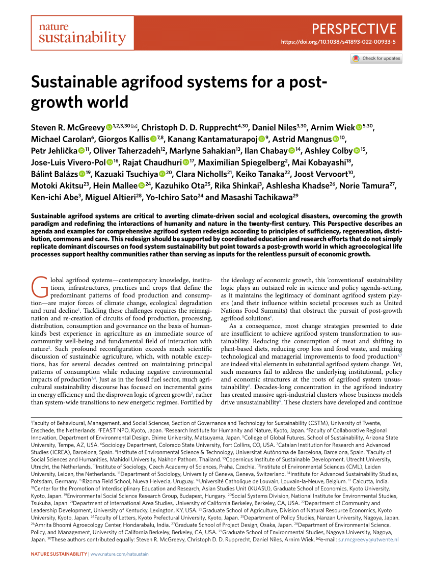 PDF) Sustainable agrifood systems for a post-growth world