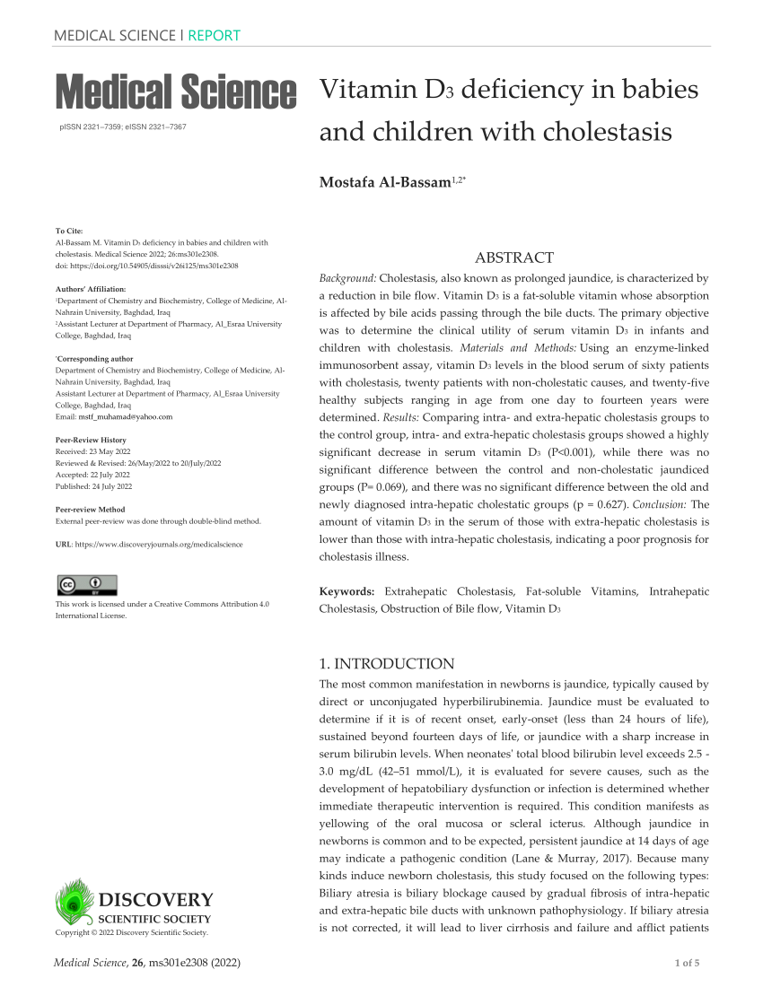 (PDF) Vitamin D3 deficiency in babies and children with cholestasis