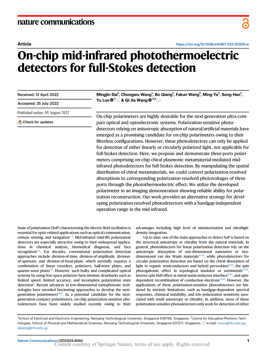 (PDF) On-chip mid-infrared photothermoelectric detectors for full