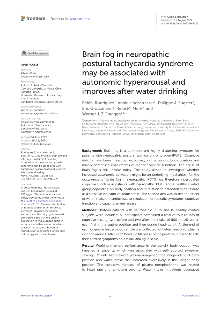 PDF) Brain fog in neuropathic postural tachycardia syndrome may be