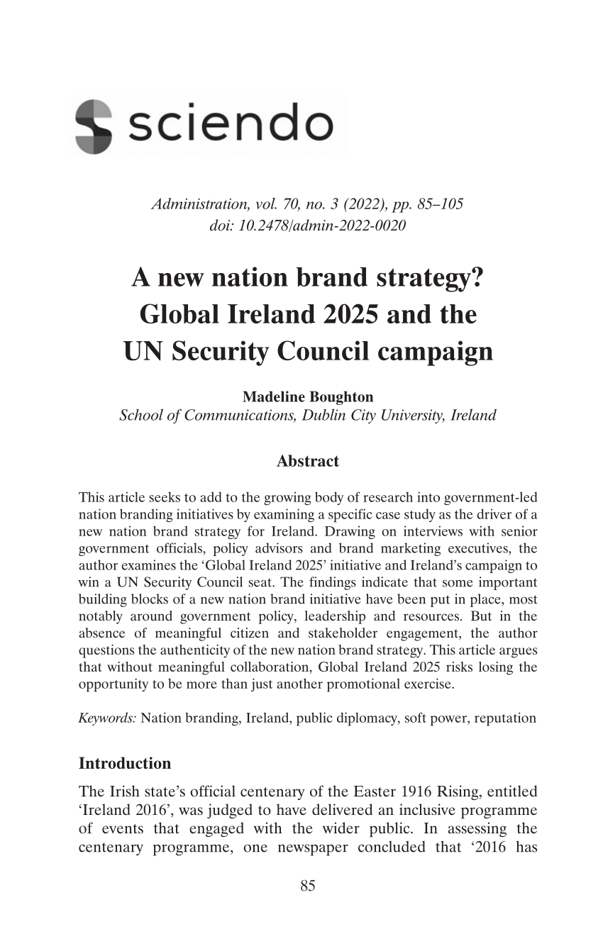 (PDF) A new nation brand strategy? Global Ireland 2025 and the UN