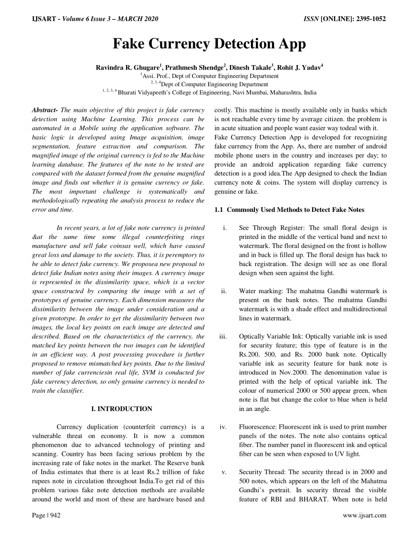 research paper on fake currency detection