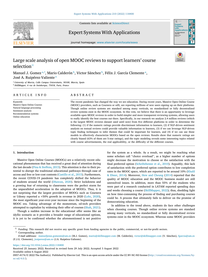 Analyzing instructional design quality and students' reviews of 18 courses  out of the Class Central Top 20 MOOCs through systematic and sentiment  analyses - ScienceDirect