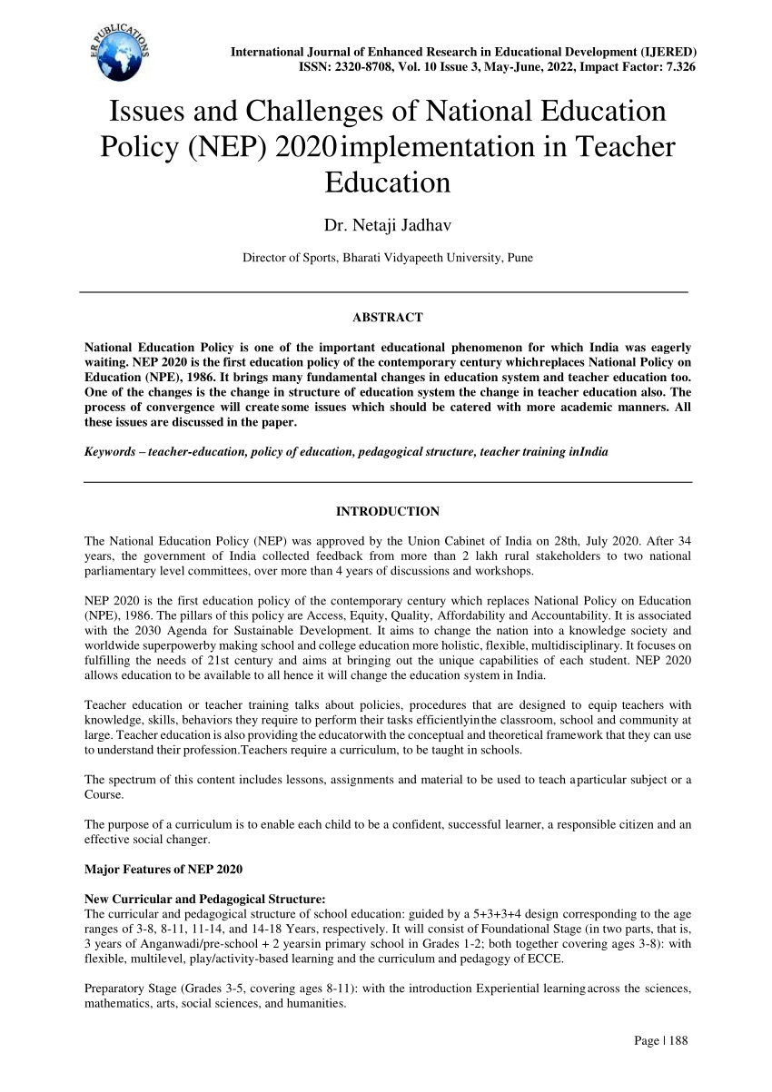 research paper on nep 2020 and teacher education pdf