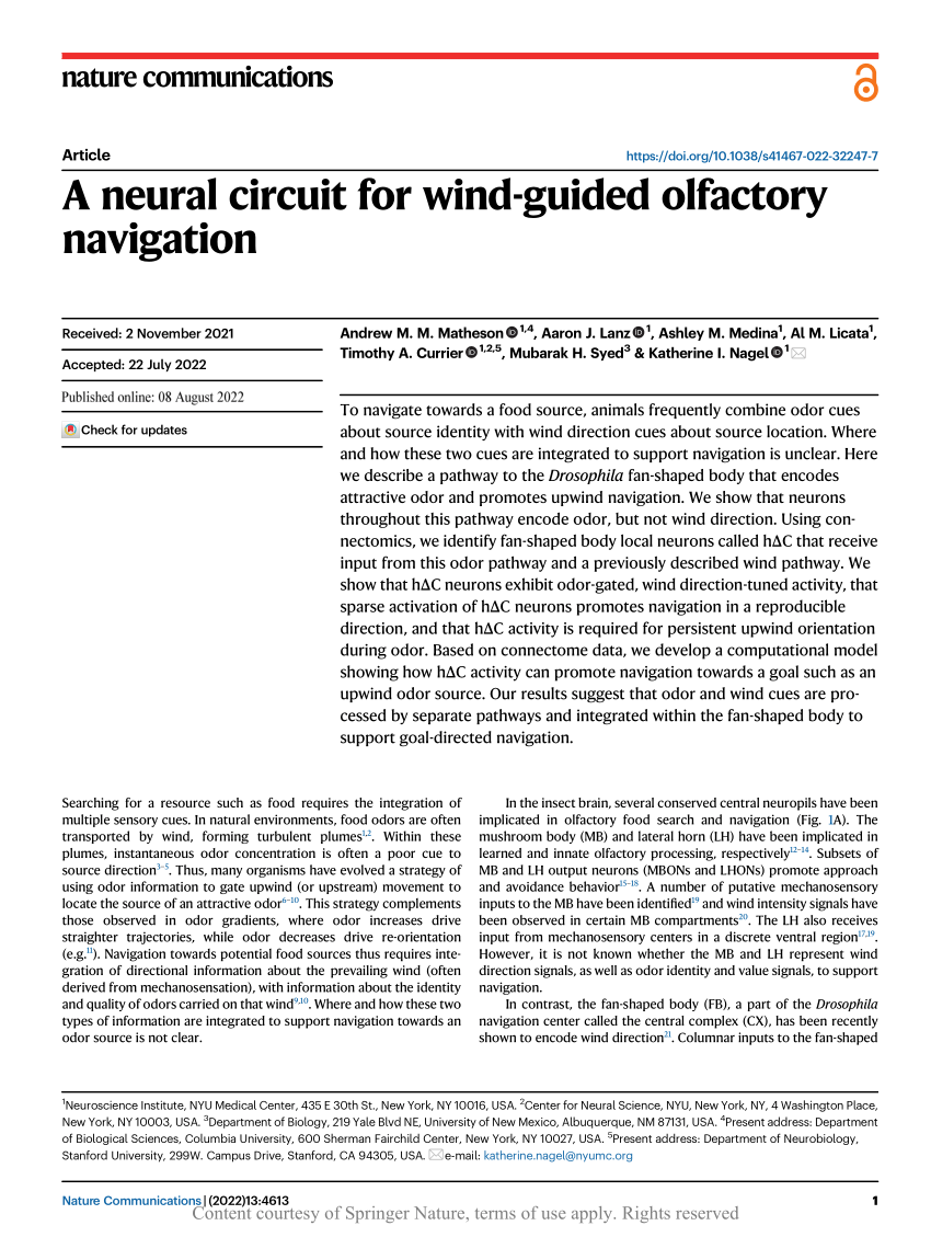 Pdf A Neural Circuit For Wind Guided