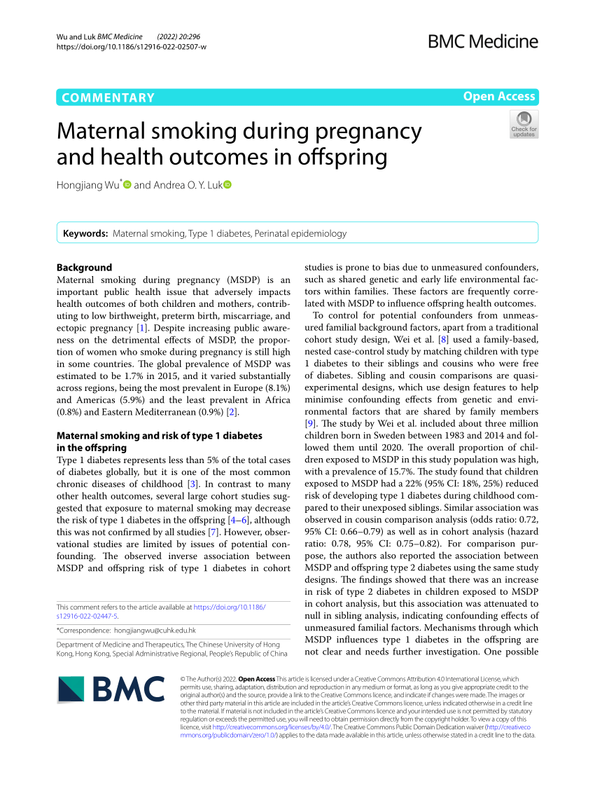 Pdf Maternal Smoking During Pregnancy And Health Outcomes In Offspring