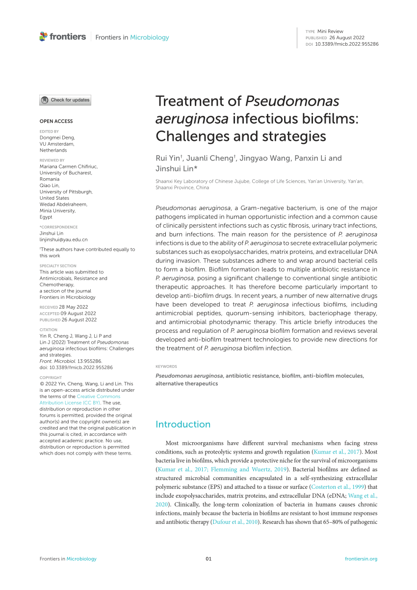 Pdf Treatment Of Pseudomonas Aeruginosa Infectious Biofilms Challenges And Strategies 9363