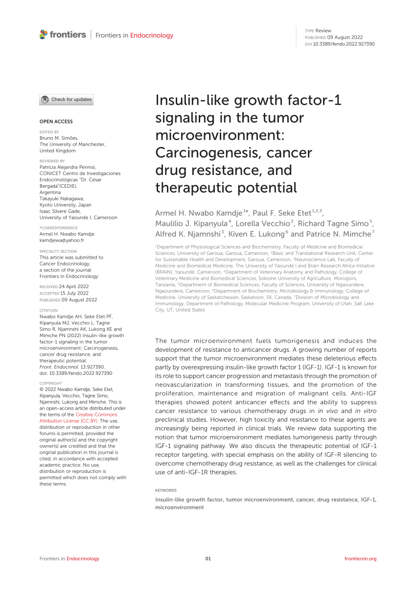 Pdf Insulin Like Growth Factor 1 Signaling In The Tumor Microenvironment Carcinogenesis Cancer Drug Resistance And Therapeutic Potential