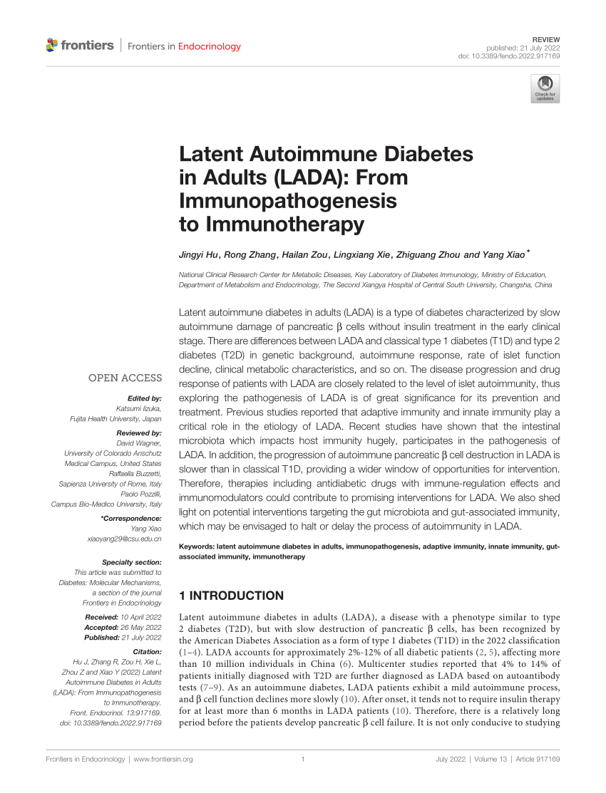 Pdf Latent Autoimmune Diabetes In Adults Lada From Immunopathogenesis To Immunotherapy 3083