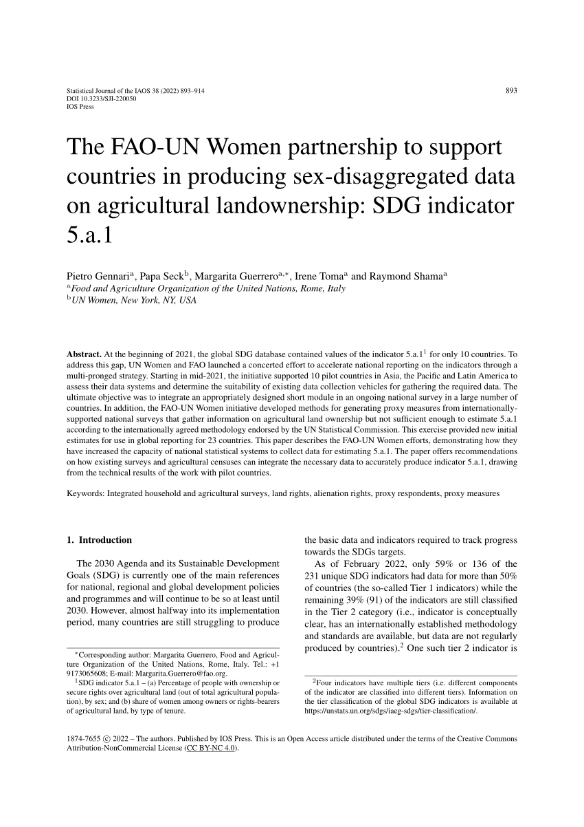 Pdf The Fao Un Women Partnership To Support Countries In Producing Sex Disaggregated Data On