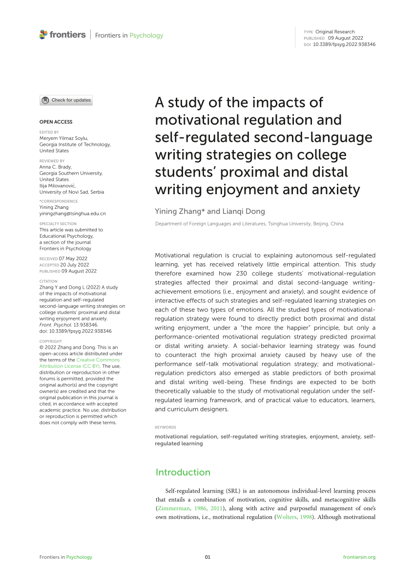 (PDF) A study of the impacts of motivational regulation and self