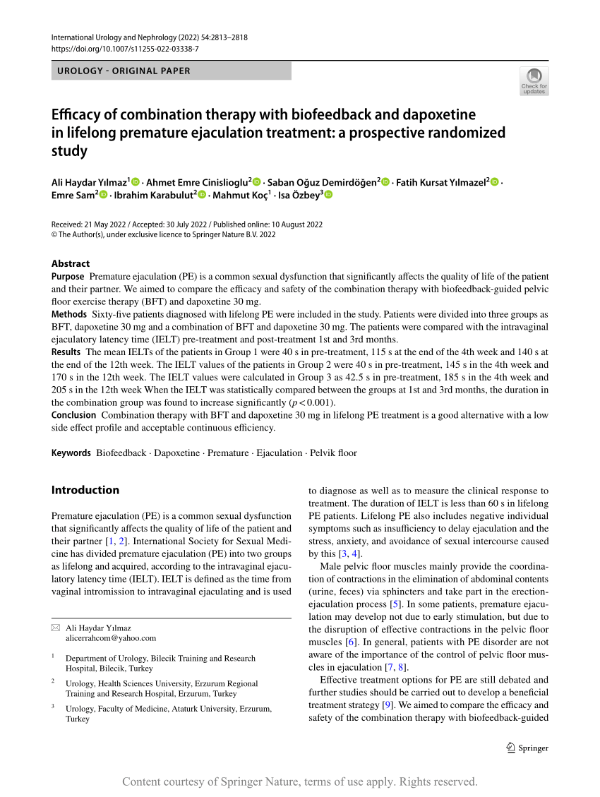 Efficacy of combination therapy with biofeedback and dapoxetine in