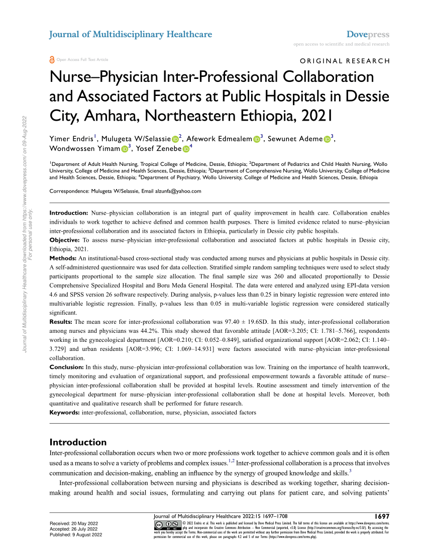 PDF) Effect of nurses' perception to workplace civility climate on  nurse–physician collaboration