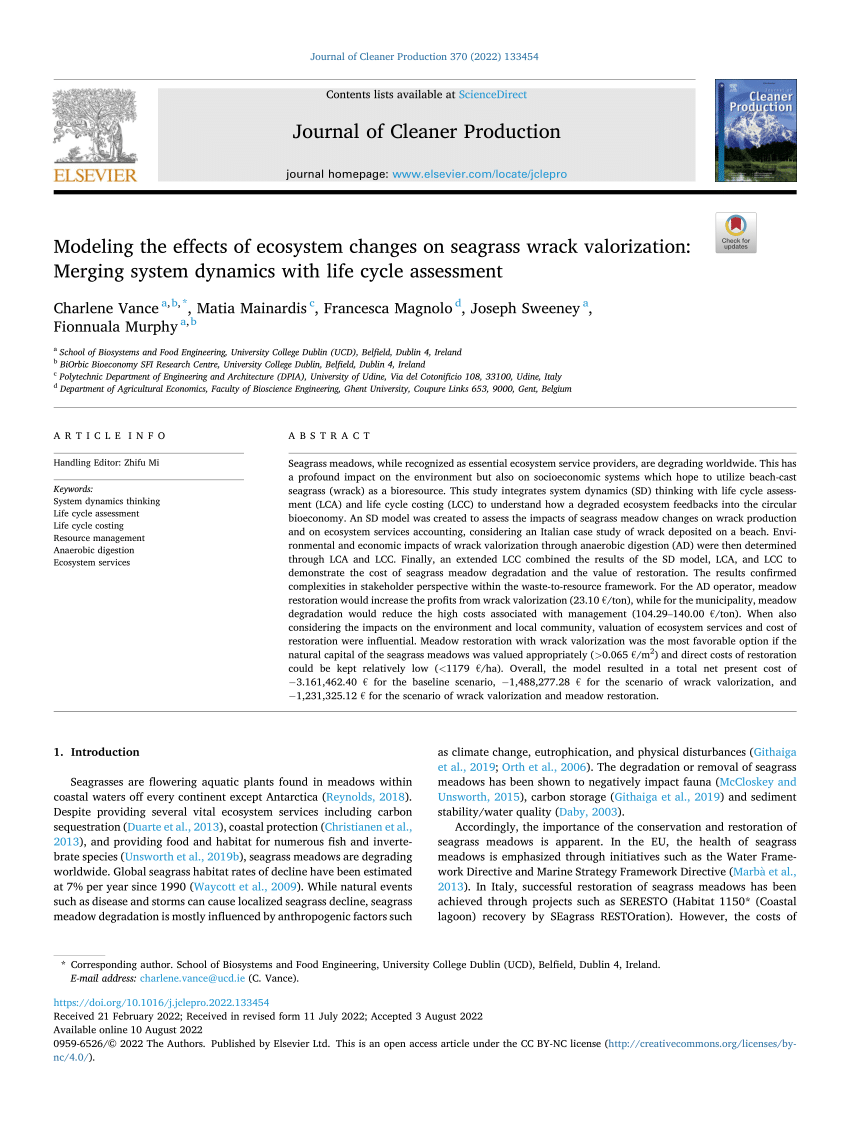 (PDF) Modeling the effects of ecosystem changes on seagrass wrack