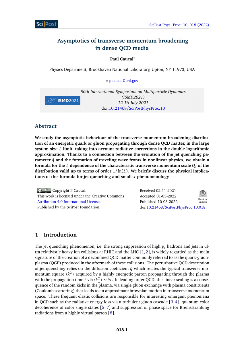 PDF) Asymptotics of transverse momentum broadening in dense QCD media