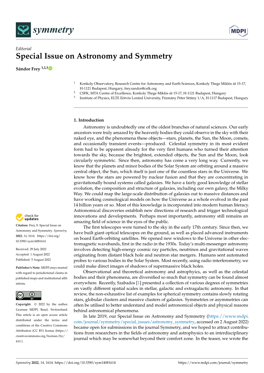 Pdf Special Issue On Astronomy And Symmetry 6672