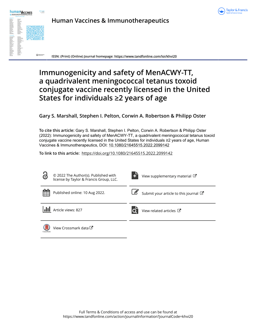 Full article: Immunogenicity and safety of an investigational quadrivalent  meningococcal conjugate vaccine administered as a booster dose in children  vaccinated against meningococcal disease 3 years earlier as toddlers: A  Phase III, open-label