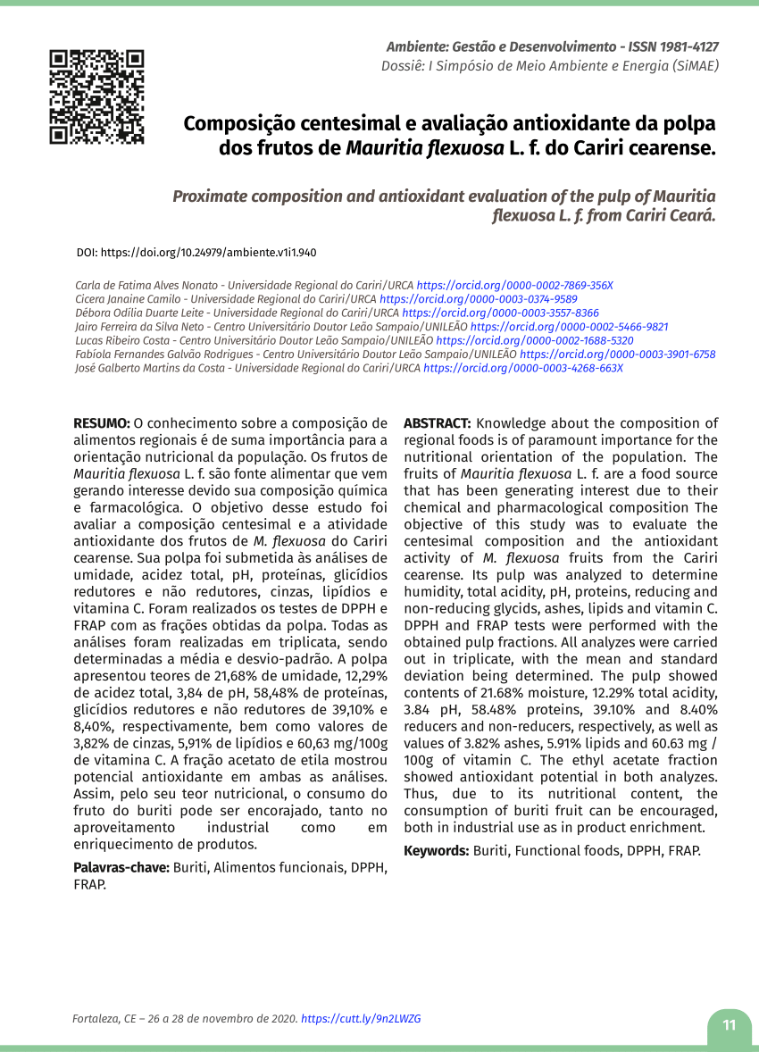 Pdf Composição Centesimal E Avaliação Antioxidante Da Polpa Dos Frutos De Mauritia Flexuosa L 4162