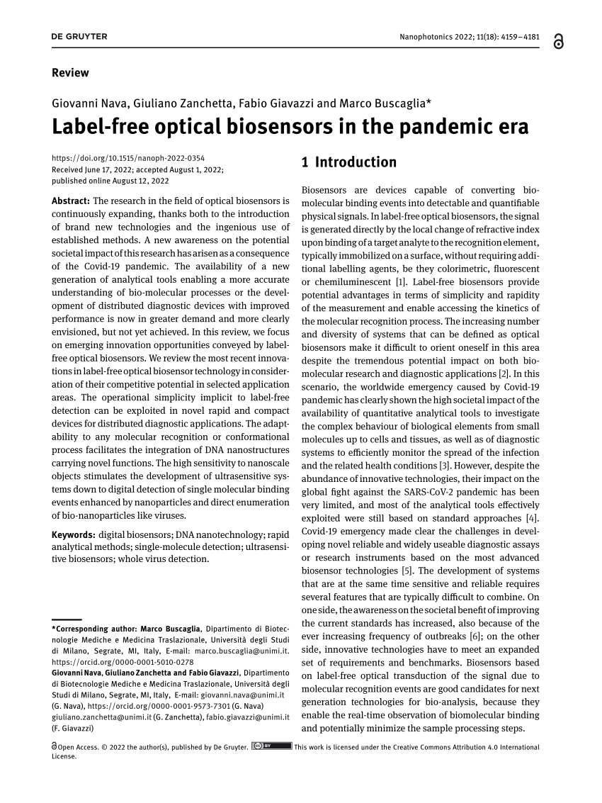 PDF) Label-free optical biosensors in the pandemic era