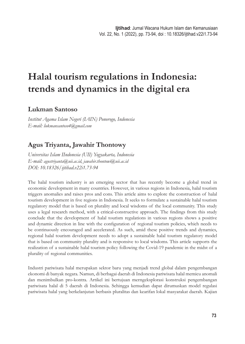 (PDF) Halal tourism regulations in Indonesia: trends and dynamics in