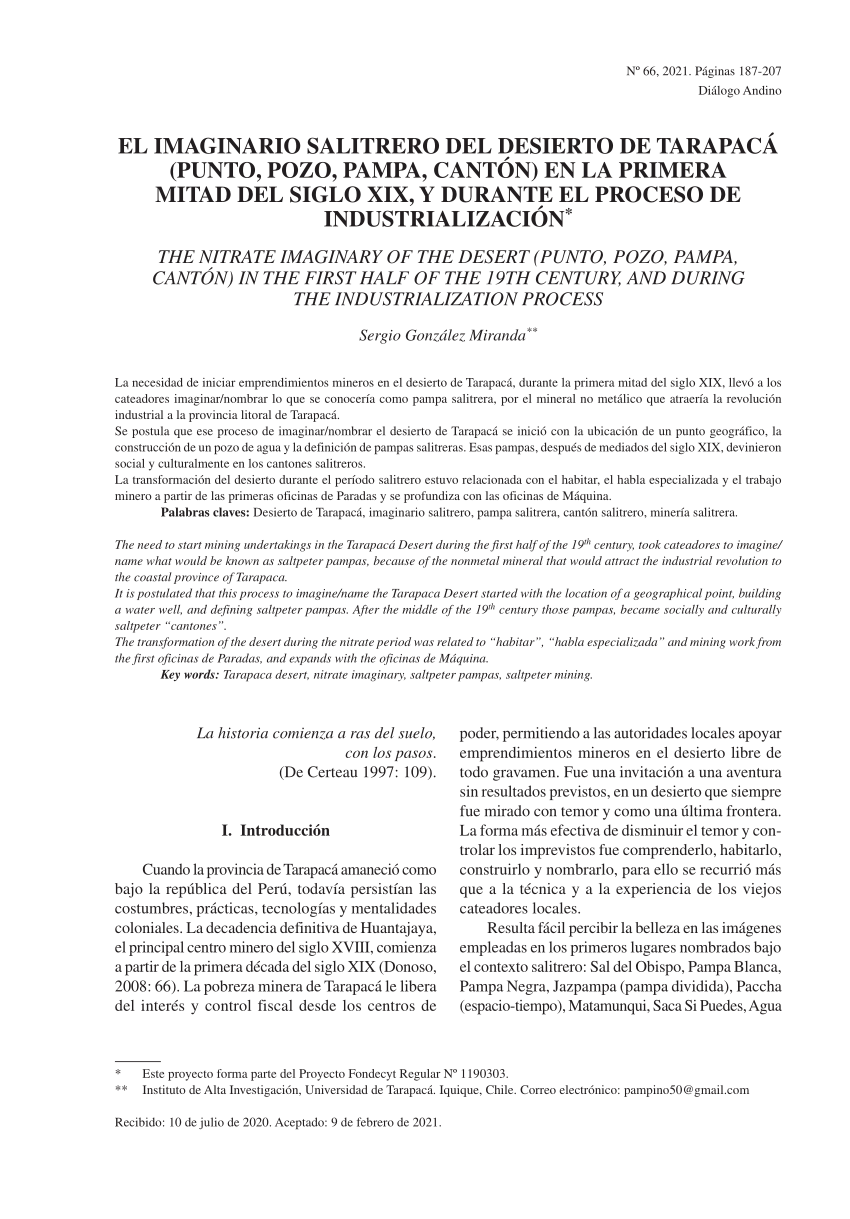 Pdf El Imaginario Salitrero Del Desierto De TarapacÁ Punto Pozo Pampa CantÓn En La