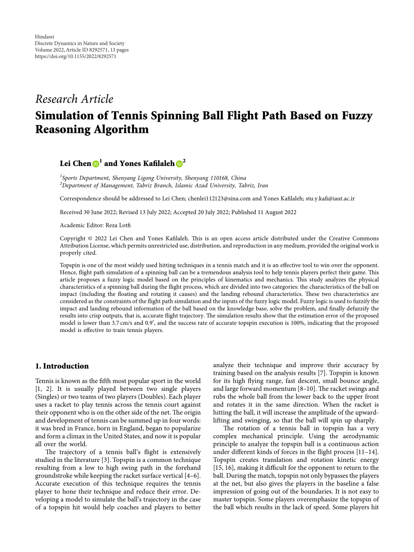 Simulation of Tennis Spinning Ball Flight Path Based on Fuzzy Reasoning  Algorithm