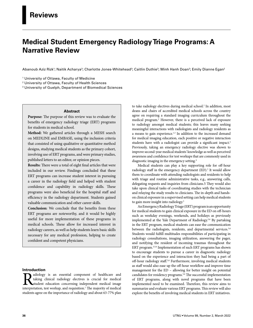 (PDF) Medical Student Emergency Radiology Triage Programs A Narrative