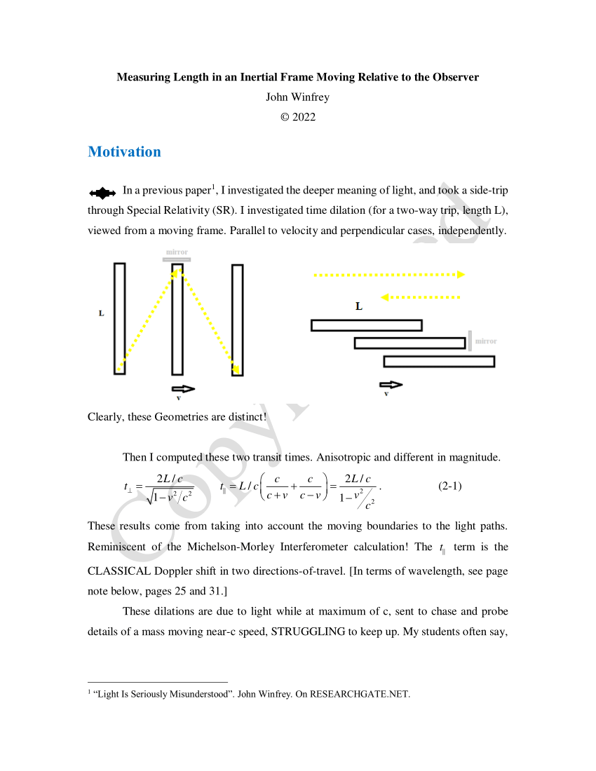 (PDF) Measuring Length in an Inertial Frame Moving Relative to the Observer